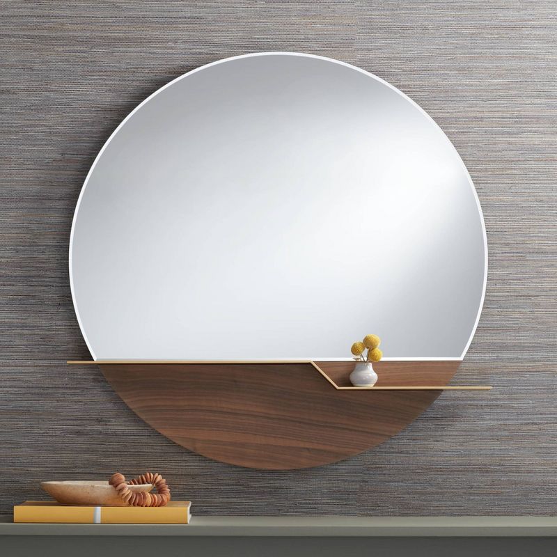 Possini Euro Design Possini Euro Loft 31 1/2" Brown and Gold Round Wall Mirror, 2 of 9