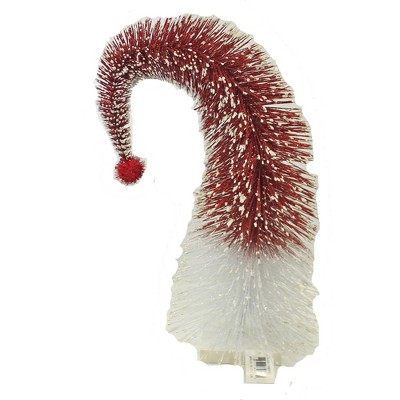 Christmas 14.0" Santa Hat Bottle Brush Tree Two Toned Home Decor  -  Decorative Figurines