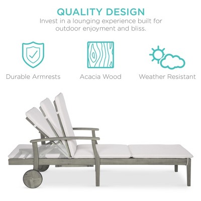 Gray Acacia Wood Outdoor Chaise Lounge with Cream Cushions