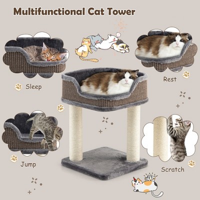 Grey and Beige Sisal Cat Tree with Plush Perch