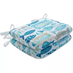 15.5"x18.5" Hooked Nautical 2pc Outdoor Seat Cushion Set Blue - Pillow Perfect