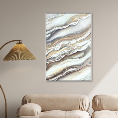 Neutral Abstract Canvas Wall Art with White Frame, 46" x 31"