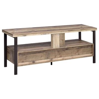 Transitional Weathered Pine and Black 59" TV Console with Cabinet