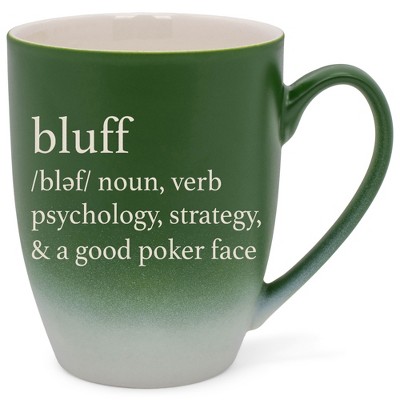 100 North Green and White Two Toned Ombre, 10 Ounce, Comfortably Fits Your Hands, Ceramic Tea Coffee Cup Mug, Bluff noun, verb, psychology, strategy,