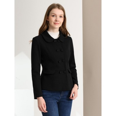 INSPIRE CHIC Women's Peter Pan Collar Double Breasted Long Sleeve Short Peacoat Black X-Large — фото 3
