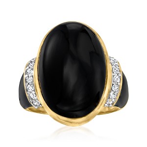 Ross-Simons Black Onyx and 0.21 ct. t.w. Diamond Ring With Black Enamel in 18kt Gold Over Sterling - 1 of 4