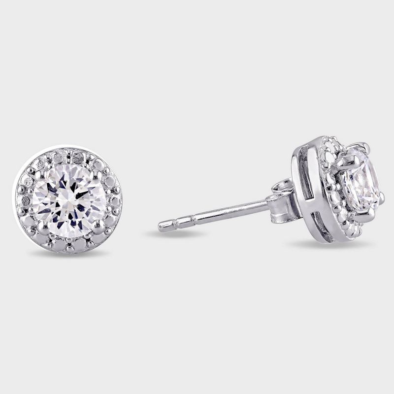 1.28 CT. T.W. Created White Sapphire Halo Stud Earrings in Sterling Silver, 3 of 4