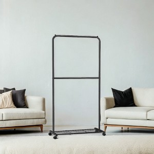 Double-Rod Freestanding Clothes Rack with Wheels Garment Rack with Dense Mesh Storage Shelf 110 lb Load Capacity for Hanging Clothes - 1 of 4