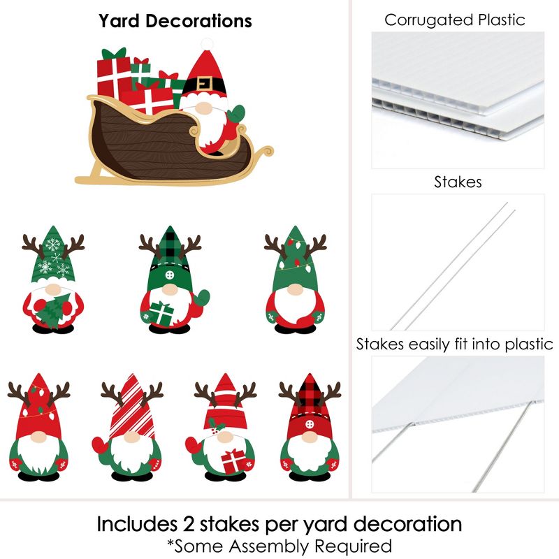 Big Dot of Happiness Red and Green Holiday Gnomes Santa Sleigh - Yard Sign and Outdoor Lawn Decorations - Christmas Party Yard Signs - Set of 8, 5 of 8
