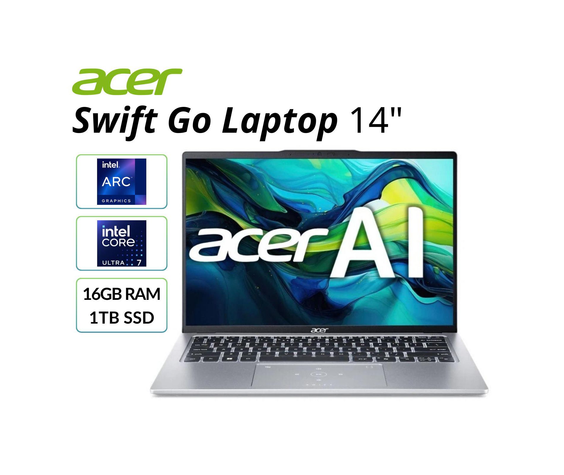 Refurbished Acer Swift Go 14 14" Touchscreen Notebook WUXGA Intel Core Ultra 7 155H 16GB RAM 1TB SSD Silver Manufacturer Refurbished