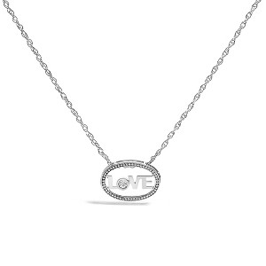 Haus of Brilliance Silver Diamond Accent "LOVE" Beaded Oval Pendant Necklace - 1 of 4