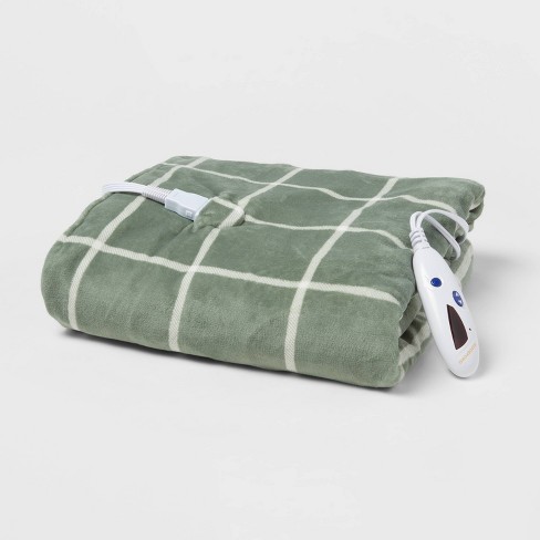 Microplush Reversible Electric Throw Blanket Green Windowpane - Biddeford  Blankets : Target