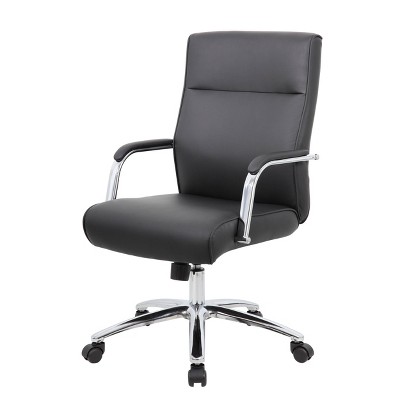 Ergonomic Executive Swivel Office Chair with Fixed Arms in Black Leather and Vinyl