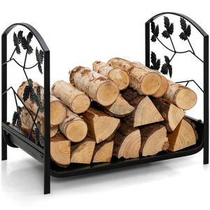 Tangkula Firewood Log Rack, for Indoor Outdoor Steel Log Holder with 110 lbs Load Capacity Decorative Log Rack with Exquisite Leaf Patterns - 1 of 4