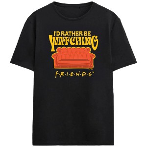 Friends TV I'd Rather Be Watching Friends Adult Black Crew Neck Short Sleeve T-shirt - 1 of 3