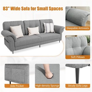 Couches for Living Room, 84 Inch Sofas for Living Room with 2 Removable Pillow Curved Armrests, Minimalist Comfy Teddy Fleece Small Couch - 1 of 4