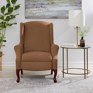 Sure Fit Ultimate Stretch Suede Wingback Chair Recliner Chair Cover: Pet Friendly, Machine Washable, Indoor Use - 1 of 4