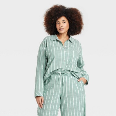 Women's Striped Cotton Blend Long Sleeve Pajama Shirt - Auden™