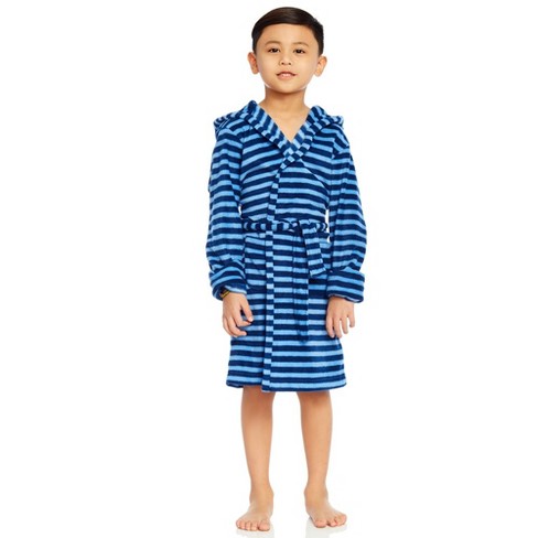 Leveret Kids Fleece Hooded Robe Striped Blue And Navy 6 Year : Target