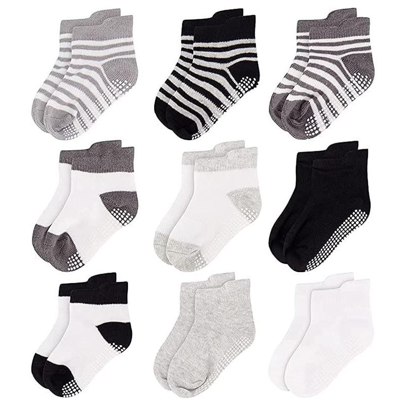 Rising Star Infant Boys Baby Socks, Non Slip Grip Ankle Socks for Baby's Ages 6-24 Months (Gray), 1 of 3