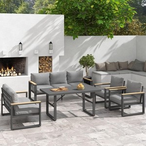Heynemo Aluminum Patio Furniture Set, 8 Piece Outdoor Conversation Set with Dining Table, Metal Patio Furniture Set for Porch Backyard Garden - 1 of 4