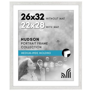 Americanflat 26x32 Picture Frame  - Use as 22x28 Frame with Mat or Display 26x32 Photo Without Mat - Hudson Collection - White - 1 of 4