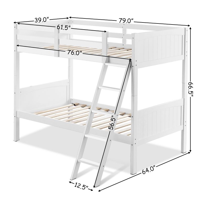 Wooden Twin Over Twin Bunk Beds Convertible 2 Individual Twin Beds White, 2 of 11