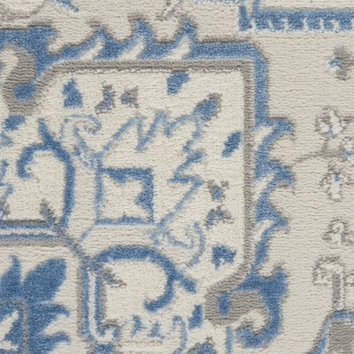 Ivory Blue Floral Medallion 4' x 6' Synthetic Area Rug