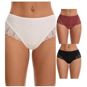 INSPIRE CHIC 3 Packs Women's Mid Rise Breathable Soft Lace Overlay Underwear Seamless Hipster Briefs - 1 of 4