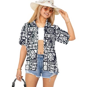 LA LEELA Women's Button Down Blouses Casual Summer Beach Party Short Sleeve Vacation Dress Tee Shirts Hawaiian Dresses for Women - 1 of 4