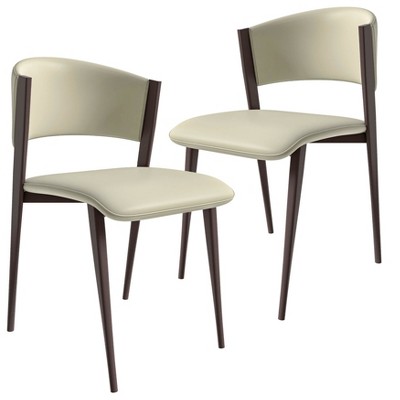 LeisureMod Upholstered Dining Chair in Leather with Iron Legs Aspen Series Set of 2