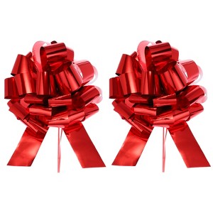 Unique Bargains Bright Durable Metallic Gift Wrapping Large Pull Bow for Wedding 2 Pcs Red 20 inch - 1 of 4