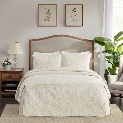 King Cream Microfiber Quilted Bedspread Set with Shams