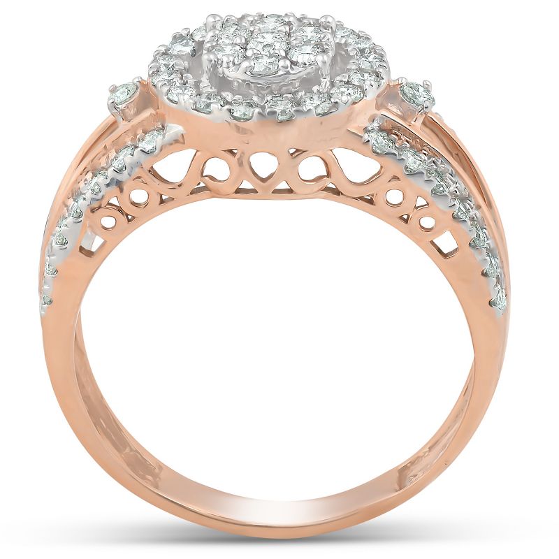Pompeii3 3/4 Ct Halo Round Diamond Multi Band Engagement Ring 10k Rose Gold, 3 of 5