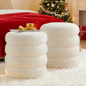 GYIIYUO 17" in Diameter Round Ottoman with Storage for Living Room Foot Stool Modern Upholstered Vanity Stool Ottoman Foot Rest, Set of 2 - 1 of 4