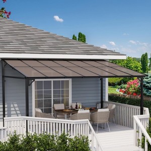 10x14ft Hardtop Lean-to Wall-Mounted Gazebo, All-Weather Pergola with 6mm Polycarbonate Roof & Reinforced Frame for Deck, Porch, Backyard, Garden - 1 of 4