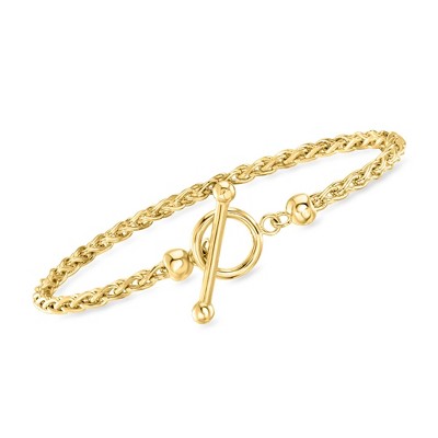 Ross-Simons 3mm 18kt Gold Over Sterling Wheat-Chain Toggle Bracelet