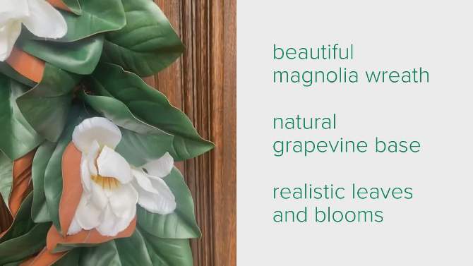 Haute Decor 24&#34; Magnolia Wreath, 2 of 4, play video