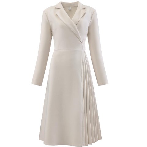 Женские платья INSPIRE CHIC Women's Notch Lapel Wrap Neck Long Sleeve A-Line Midi Pleated Dress Medium Beige