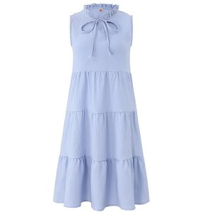 Girls' Sleeveless Tiered Dress Swing Midi Dress Ruffle Mock Neck Tie Front Dress A-Line Dress - 1 of 4