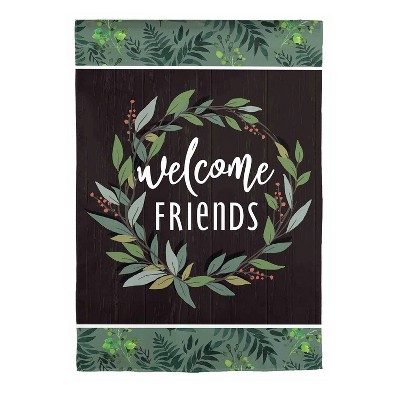 Welcome Friends Black and Green Suede Garden Flag
