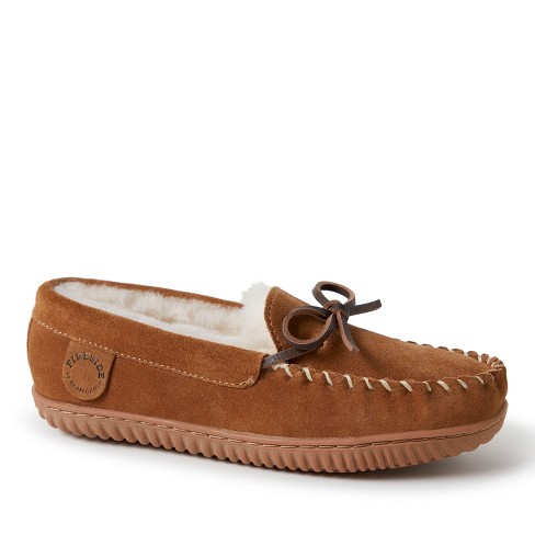 Women's suede leather online shearling fur moccasin slippers