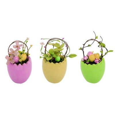 Transpac Set of 3 Decorative Foam Egg Baskets for Easter Multicolored Tabletop Decor Perfect for Spring Celebrations