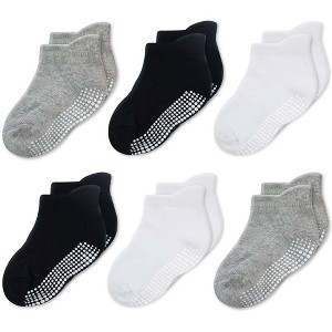 Cozyway Non-Slip Ankle Style Socks with Grippers, 6 Pack for Baby Boys and Girls, Black White Gray, 3-5 Years - 1 of 4