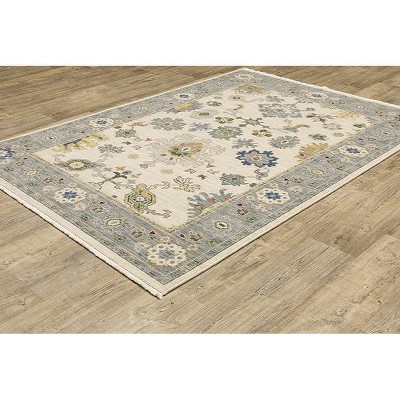 Lucca Ivory and Blue Hand-Knotted Wool Rug 2x3