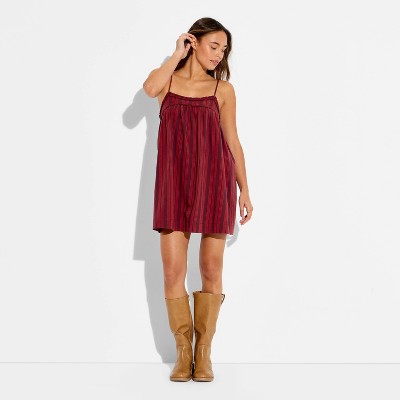 Women Mini Trapeze Ruffle Edge A-Line Dress – Wild Fable Dark Striped