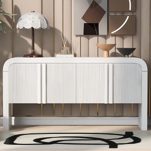 Okak 63IN Modern Curved Console Table, Entryway Table with 4 Doors and Adjustable Shelf, Narrow Console Table for Hallway, Living Room - 1 of 4