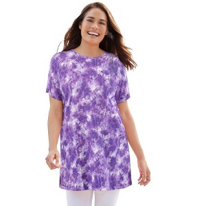 Woman Within Women's Plus Size Perfect Printed Crewneck Tunic - 1 of 4