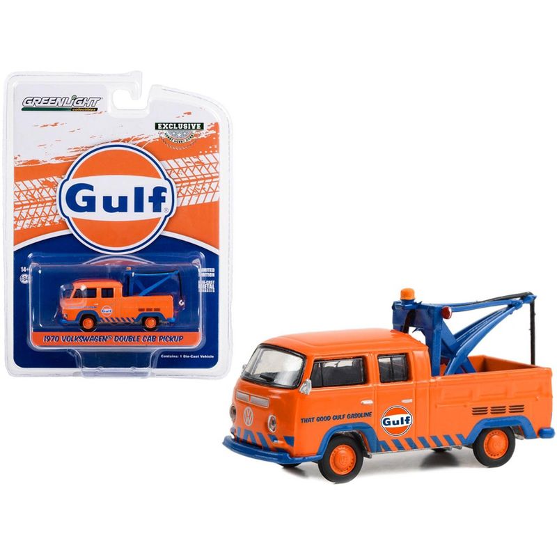 1970 Volkswagen Double Cab Pickup Tow Truck Orange "Gulf Oil - That Good Gulf Gasoline" 1/64 Diecast Model Car by Greenlight, 1 of 4