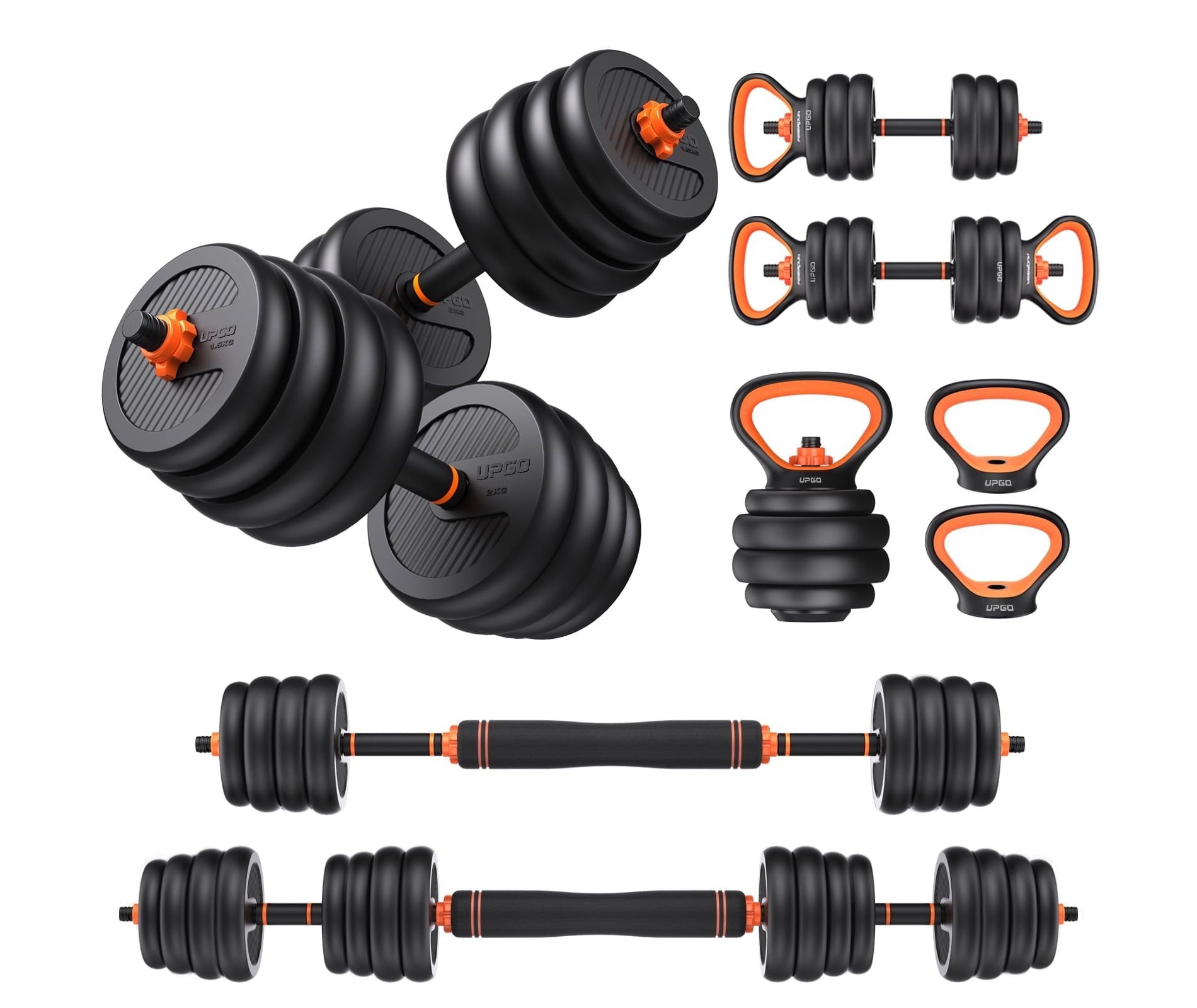 Flybird Adjustable Dumbbells, 70lbs Free Weight Set with Connector, 6 in1 Dumbbells Set as Barbell, Kettlebells, Push up Stand
